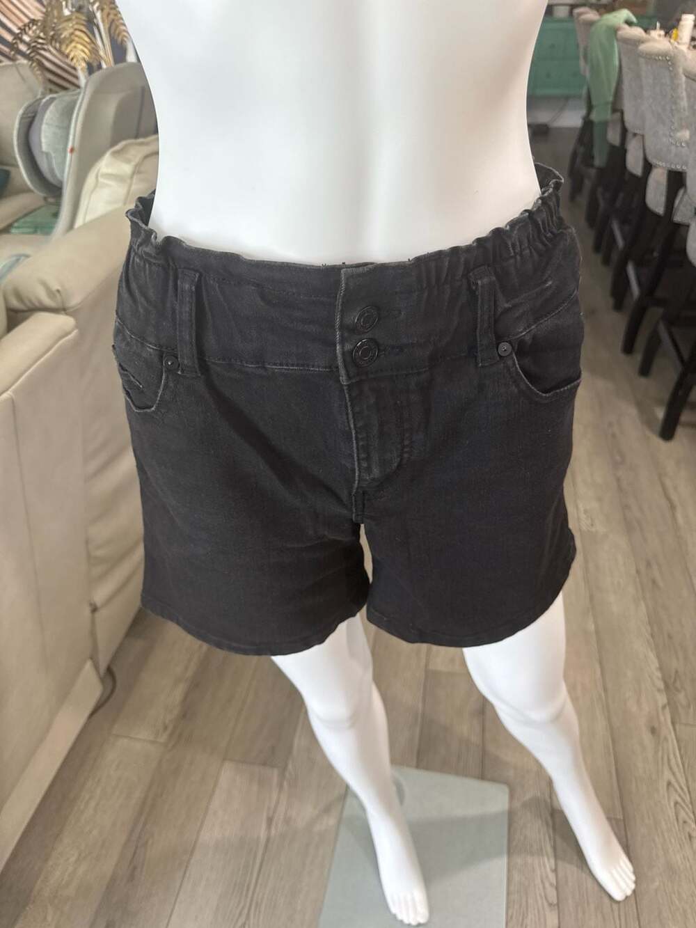 Indigo Rein Black Denim Paperbag Waist Double Button Shorts